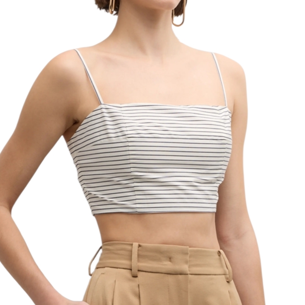 STAUD Black And White Federico Stretch Poplin Crop Top - Size Large
